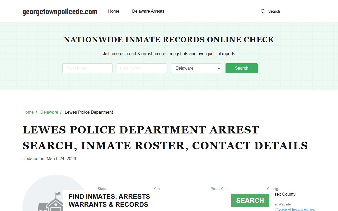 Lewes Police Department records for Booking Releases