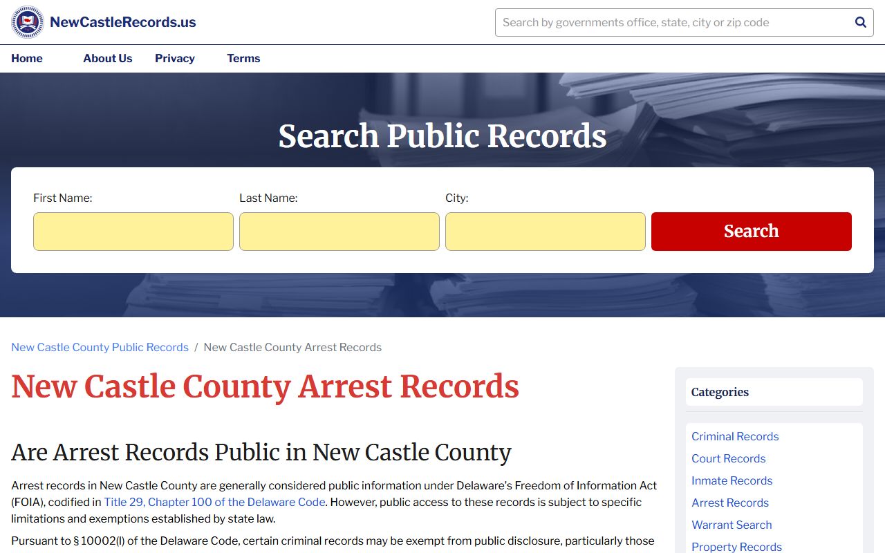 New Castle County arrest records path for Booking Releases
