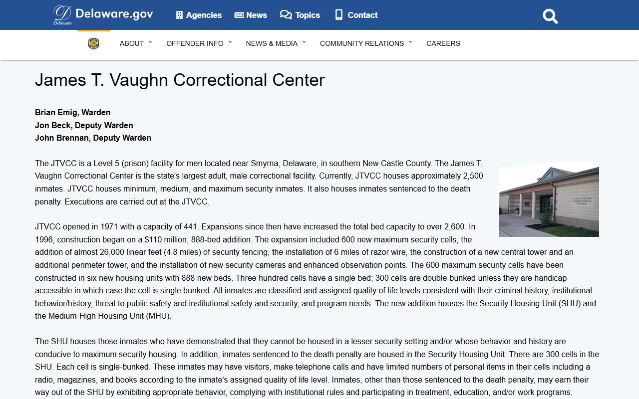 James T. Vaughn Correctional Center intake for Dover Booking Releases