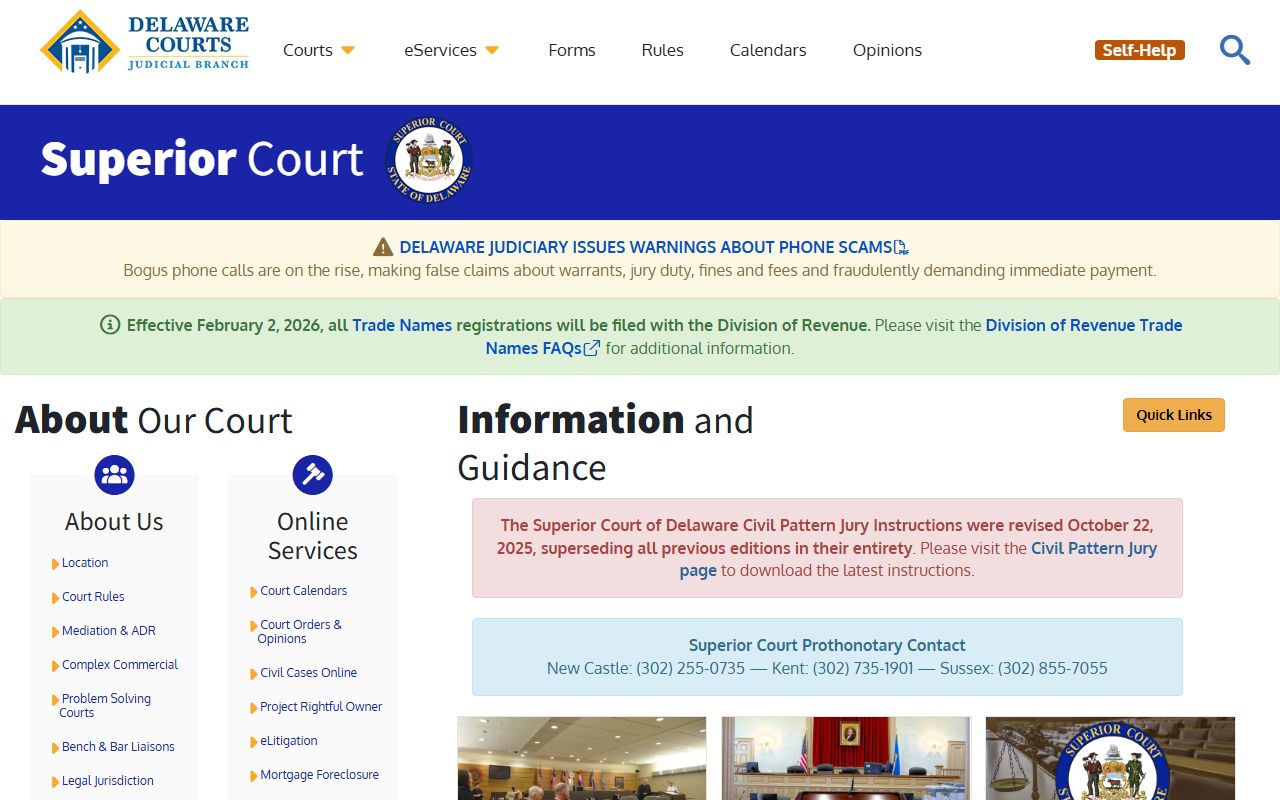 Delaware Superior Court page used for Sussex County Booking Releases cases