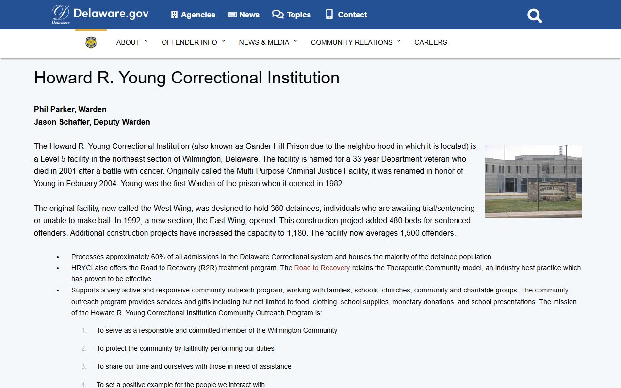 Howard R. Young Correctional Institution Wilmington Booking Releases