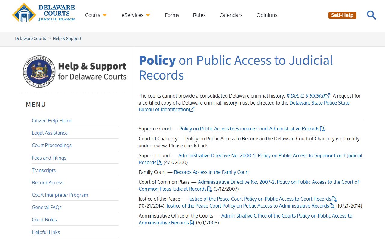 Delaware Courts record access policies for Booking Releases