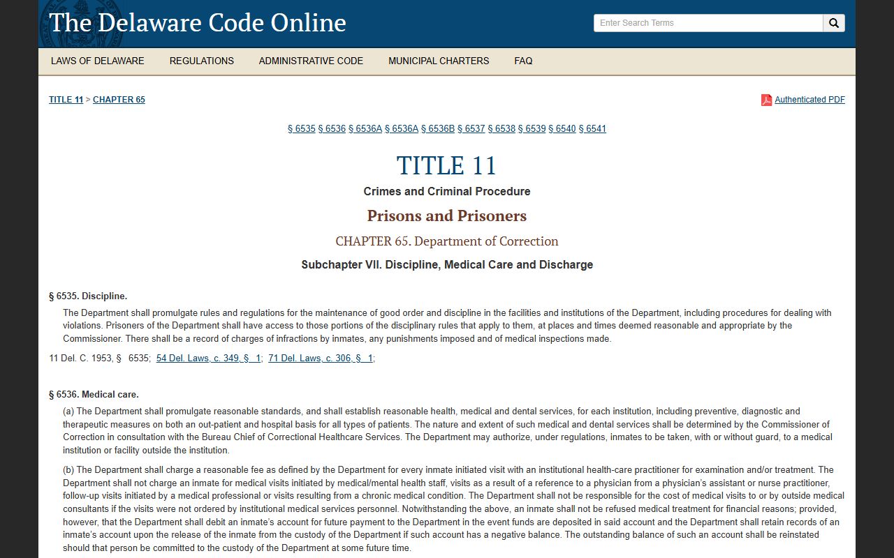 Delaware Code Title 11 laws for Booking Releases