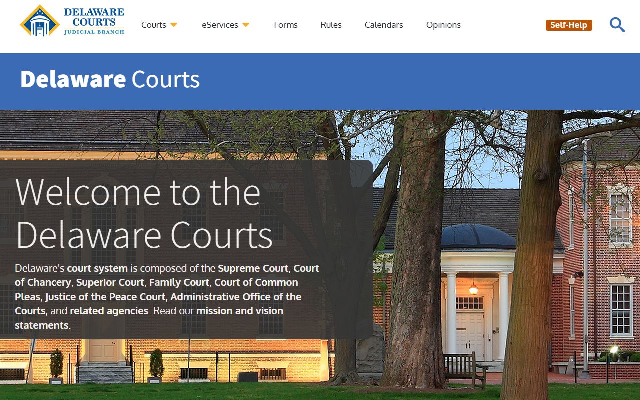 Delaware Courts homepage for Booking Releases cases