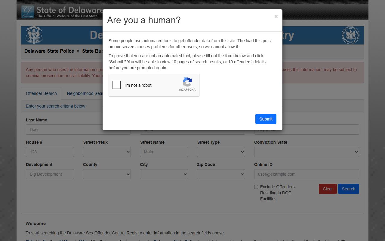 Delaware Sex Offender Registry tied to Booking Releases