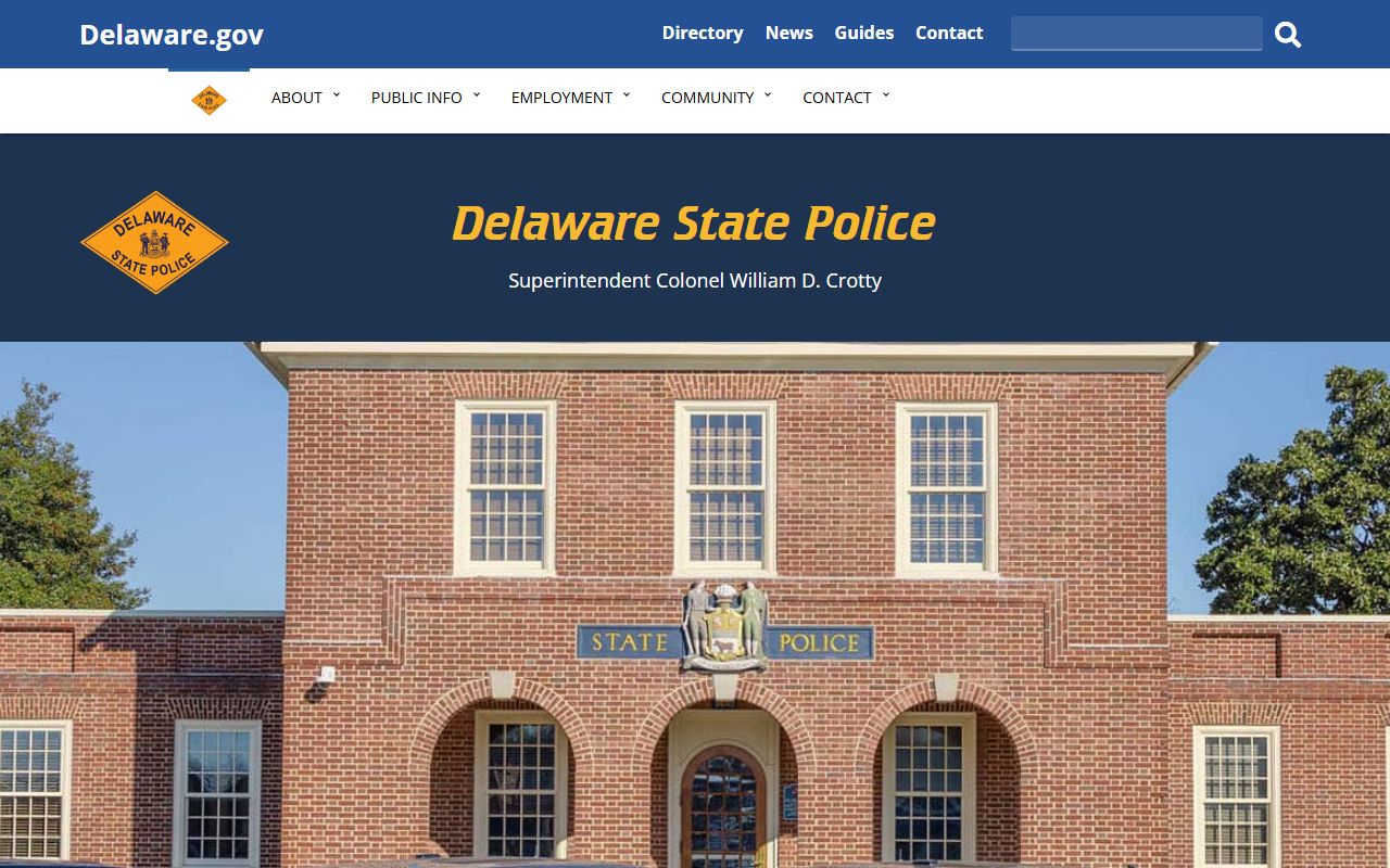 Delaware State Police homepage with Booking Releases news